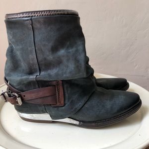A.S. 98 Distressed Suede Moto Ankle Boots